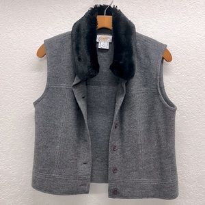 Talbots Wool Button Front Vest with Removable Fur Collar Size SP